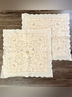 Hand Made Embroidered Cotton Crotchet Cottagecore Euro Sham Pillowcases